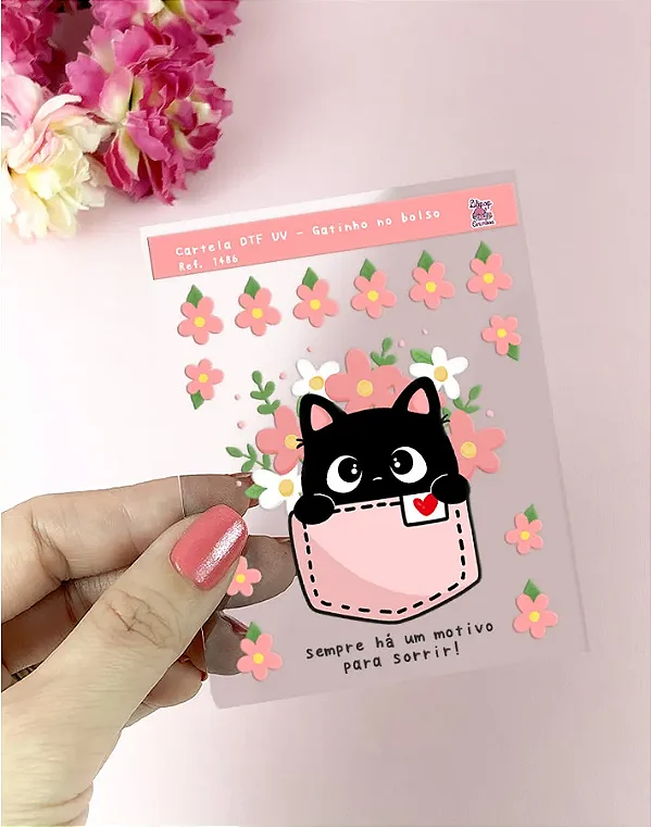 Cartela de Adesivo DTF UV Gatinho no Bolso - Lilipop