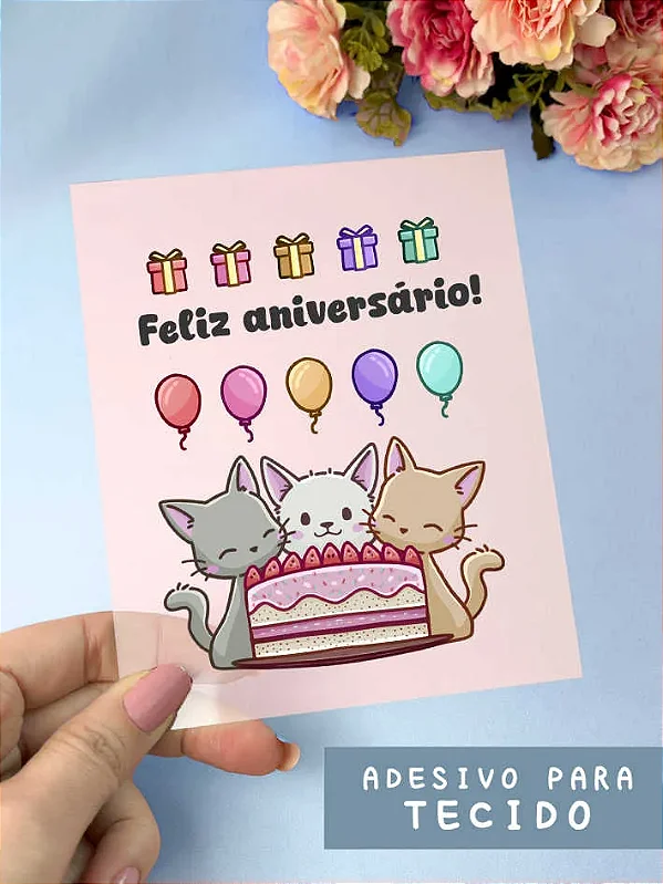 Cartela de Adesivo DTF Têxtil Feliz Aniversário - Lilipop