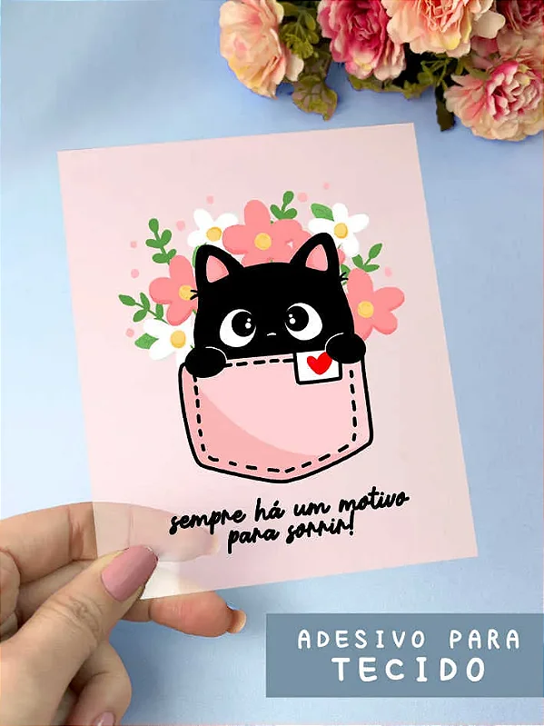 Cartela de Adesivo DTF Têxtil Gatinho no Bolso - Lilipop