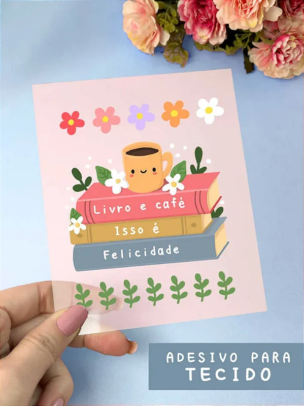 Cartela de Adesivo DTF Têxtil Livro e Café - Lilipop