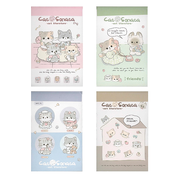 Bloco de Notas Pequeno Sem Pauta Cat Sonata 80 Folhas Ilustradas