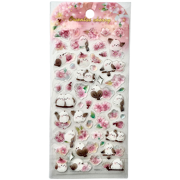 Adesivo Decorativo Alto-relevo Epoxy Passarinhos e Cerejeira Oriental Cherry