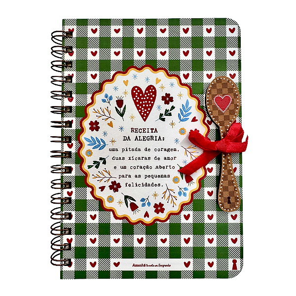 Caderno de Receitas Espiral Pautado Receita da Alegria com Capa de Madeira