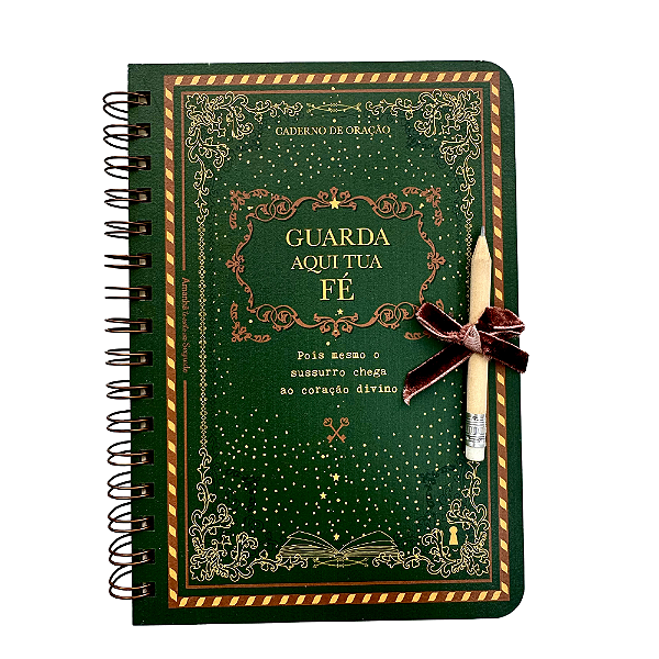 Caderno de Oração Espiral Pautado Guarda Aqui Tua Fé com Capa de Madeira
