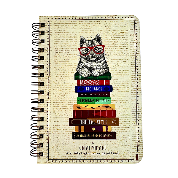 Caderno Espiral Pautado com Capa de Madeira Gatinho Criativo