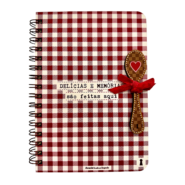 Caderno de Receitas Espiral Pautado Delícias e Memórias com Capa de Madeira