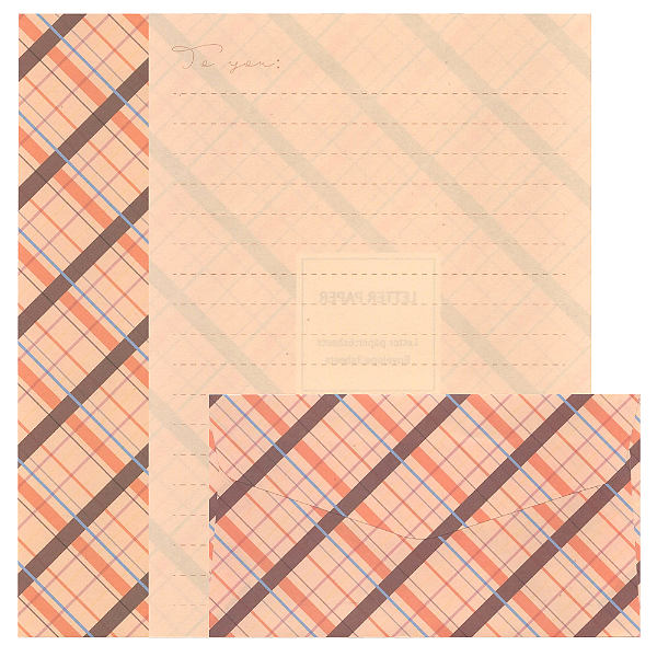 Kit Com 6 Papéis de Carta +3 Envelopes - Xadrez Laranja