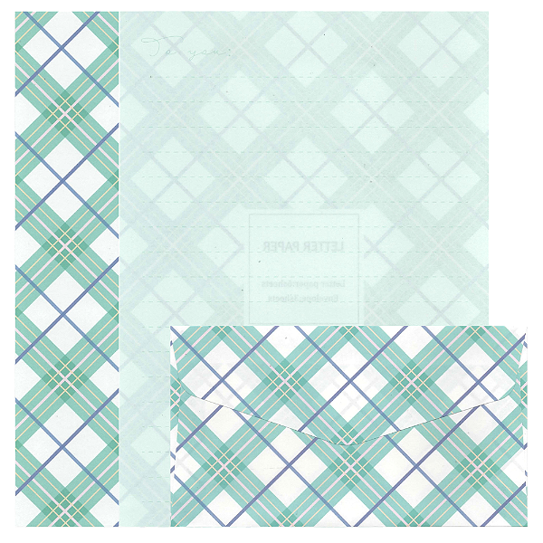 Kit Com 6 Papéis de Carta +3 Envelopes - Xadrez Azul
