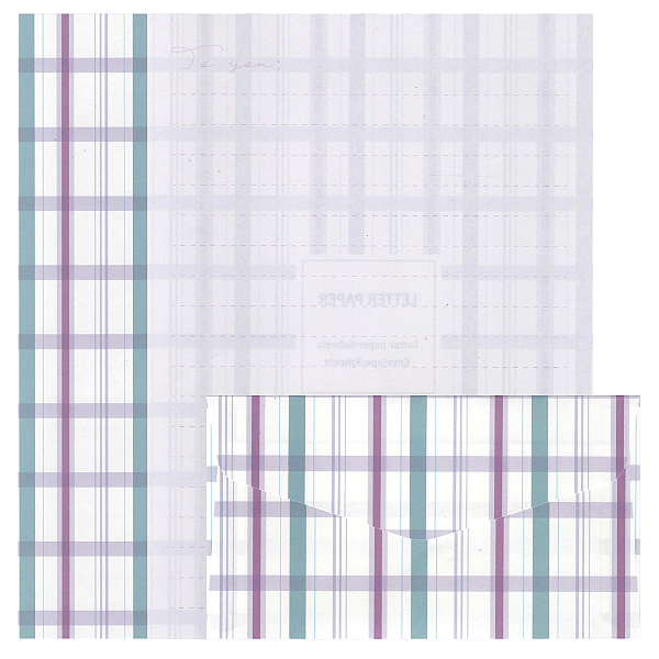 Kit Com 6 Papéis de Carta +3 Envelopes - Xadrez Roxo e Azul