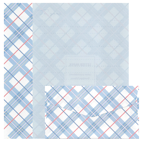 Kit Com 6 Papéis de Carta +3 Envelopes - Xadrez Azul e Vermelho