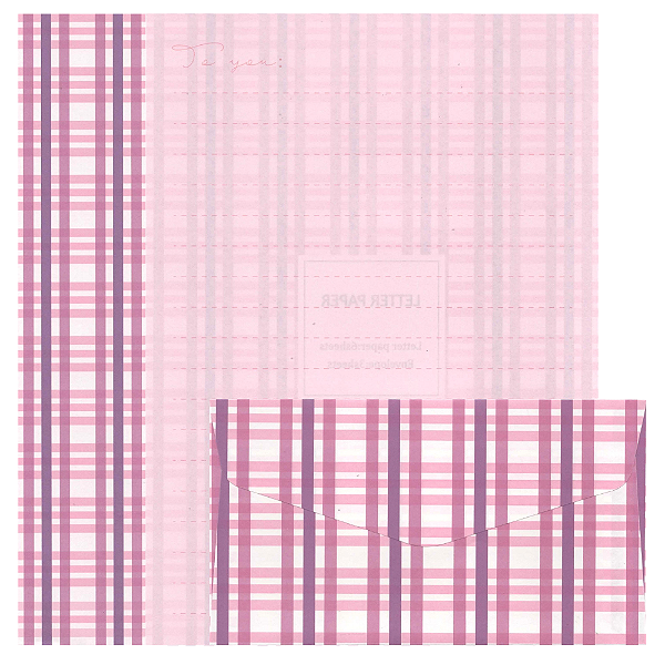 Kit Com 6 Papéis de Carta +3 Envelopes - Xadrez Rosa