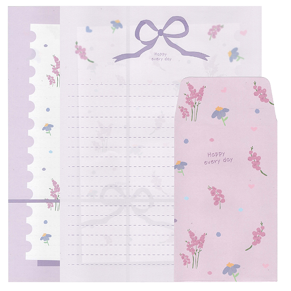 Kit Com 6 Papéis de Carta +3 Envelopes - Flores Happy Every Day