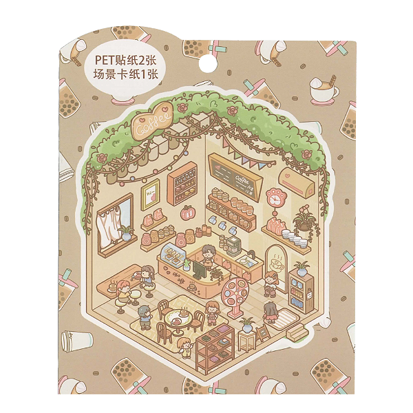 Adesivo Decorativo com Cenário Montável - Café Fofo