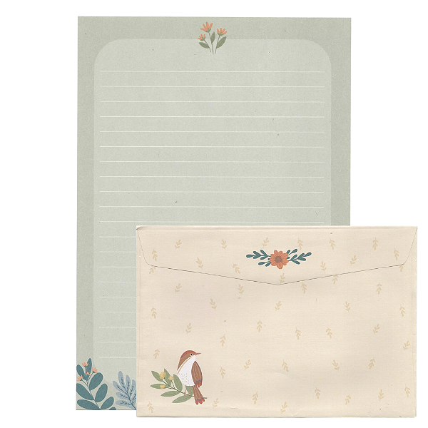Kit Com 4 Papéis de Carta + 4 Envelopes Passarinhos - Cartões Gigantes