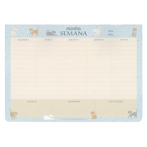 Bloco Planner Semanal Permanente Minha Semana Gatos