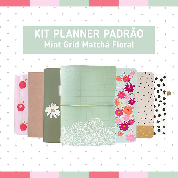 Kit Planner Padrão Mint Grid Matchá Floral