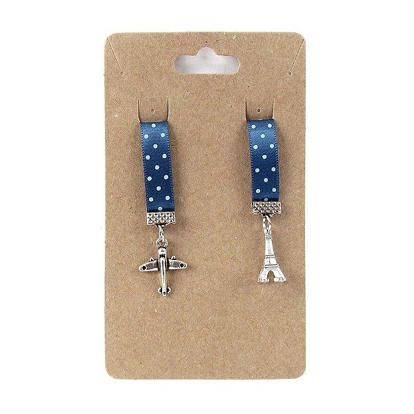 Marca Páginas Fita Pingente Avião Torre Eiffel Poá Azul