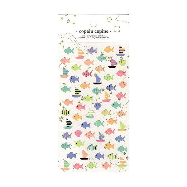 Adesivo Divertido Papel - Copain Copine Peixes Barcos Pastel Dourado