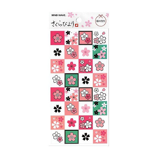 Adesivo Divertido Papel - Sakura Biyori Flores de Sakura Quadrados Rosa Dourado