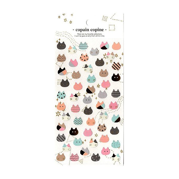 Adesivo Divertido Papel - Copain Copine Gatos Pastel Dourado