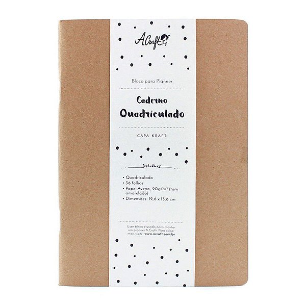 Caderno Quadriculado Kraft Para Planner A.Craft Tamanho Padrão