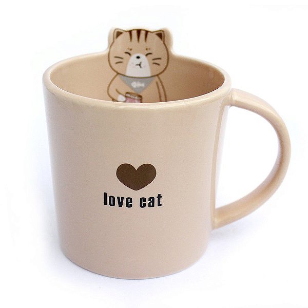 Caneca de Cerâmica Gato Love Cat Marrom