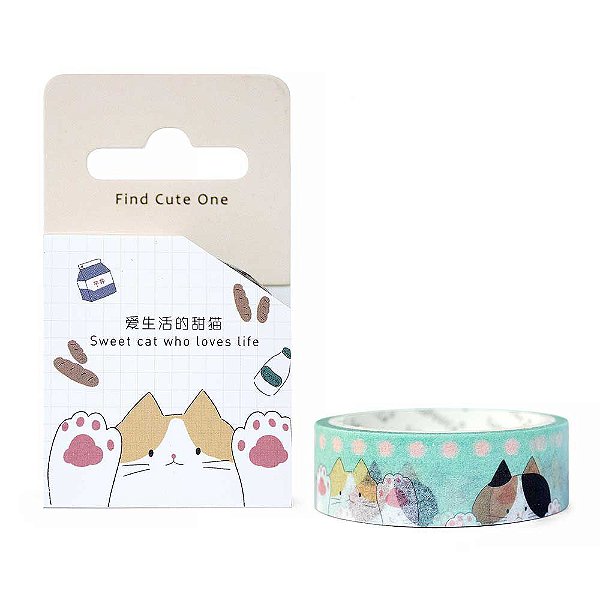 Fita Decorativa Washi Tape - Gatos Patas Verde