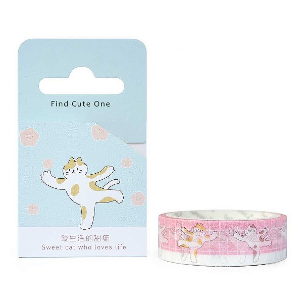 Fita Decorativa Washi Tape - Gatos Yoga Rosa