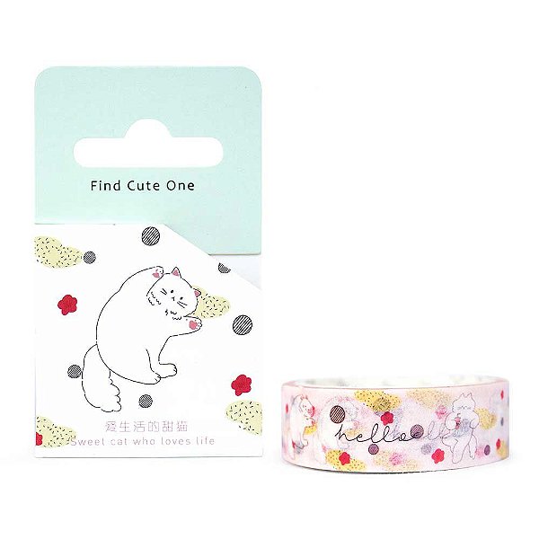Fita Decorativa Washi Tape - Gatos Bolinha e Floral Rosa
