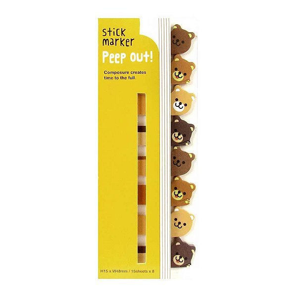 Marcador de Páginas Adesivo Stick Marker Peep Out Urso - Amarelo