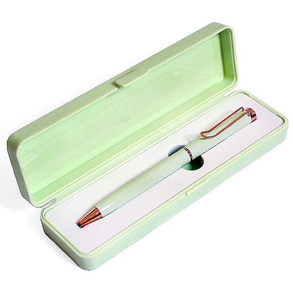 Caneta Esferográfica Azul Com Clip e Caixa Verde