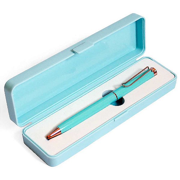 Caneta Esferográfica Azul Com Clip e Caixa Azul