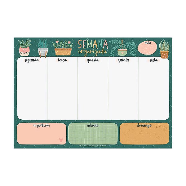 Memo Board Magnético Grande Lousa Semana Organizada My Plants - Cartões Gigantes