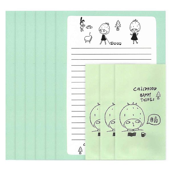 Papel de Carta Menina Morango Verde