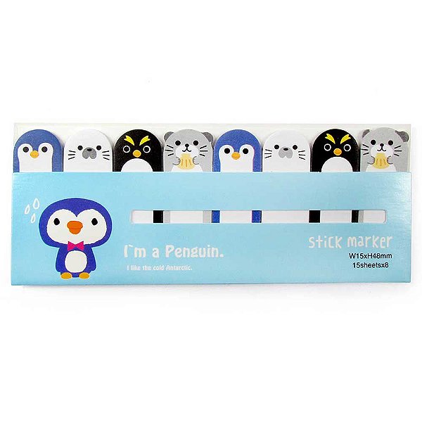 Marcador de Páginas Adesivo Stick Marker Pinguim I'm Penguin Azul