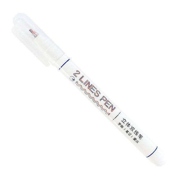 Caneta Ponta Dupla 2 Lines Pen Azul Escuro e Laranja