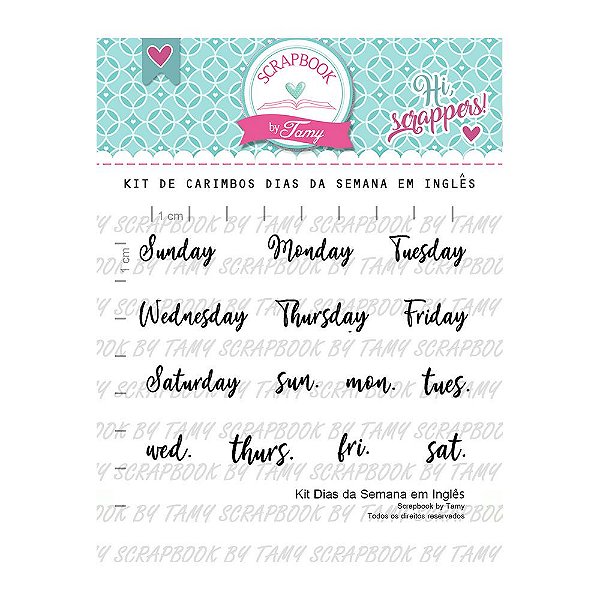 Kit de Carimbos Dias da Semana em Inglês Brush Scrapbook by Tamy - Lilipop