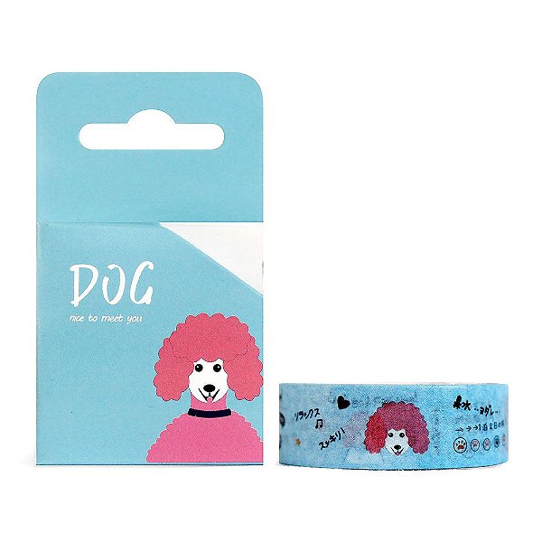 Fita Decorativa Washi Tape - Dog Cachorro Poodle Azul