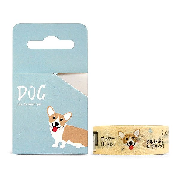 Fita Decorativa Washi Tape - Dog Cachorro Corgi Amarelo