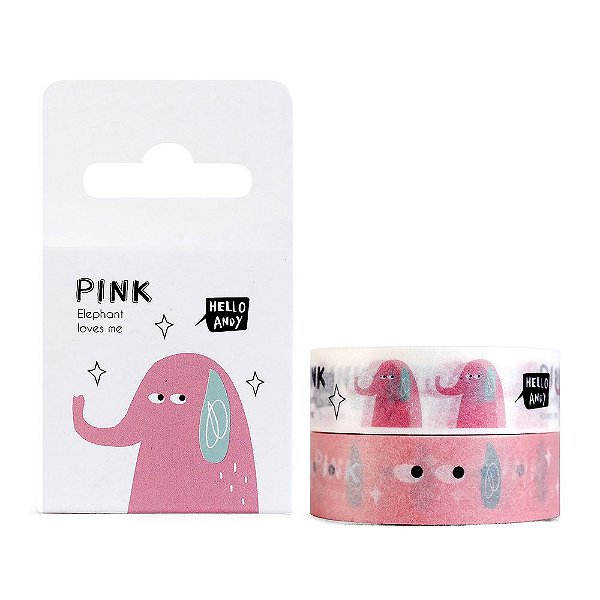 Kit de 2 Fitas Decorativas Washi Tape - Sapovica Animais Elefante Rosa