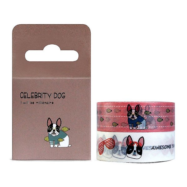 Kit de 2 Fitas Decorativas Washi Tape - Buldogue Marrom