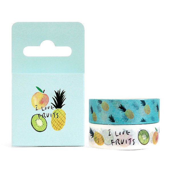 Kit de 2 Fitas Decorativas Washi Tape - Comidas I Love Fruits Azul