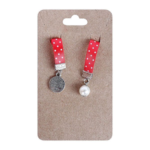 Marca Páginas Fita Pingente Árvore da Vida Vermelho Poá