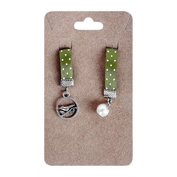 Marca Páginas Fita Pingente Passarinho Verde Poá