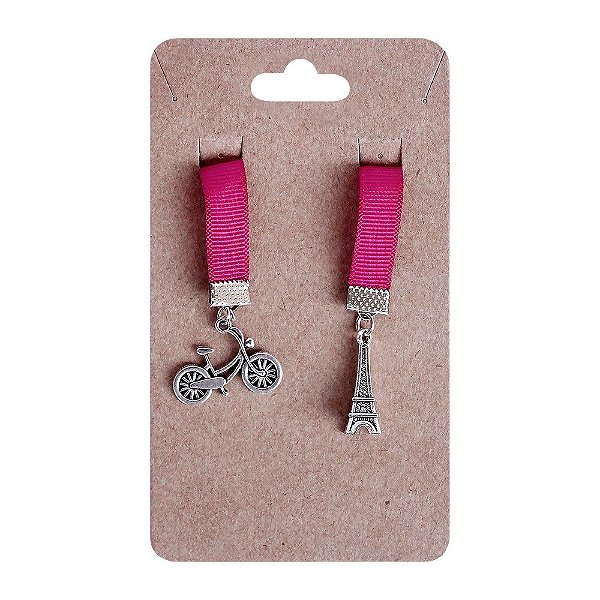 Marca Páginas Fita Pingente Bicicleta E Torre Eiffel Rosa