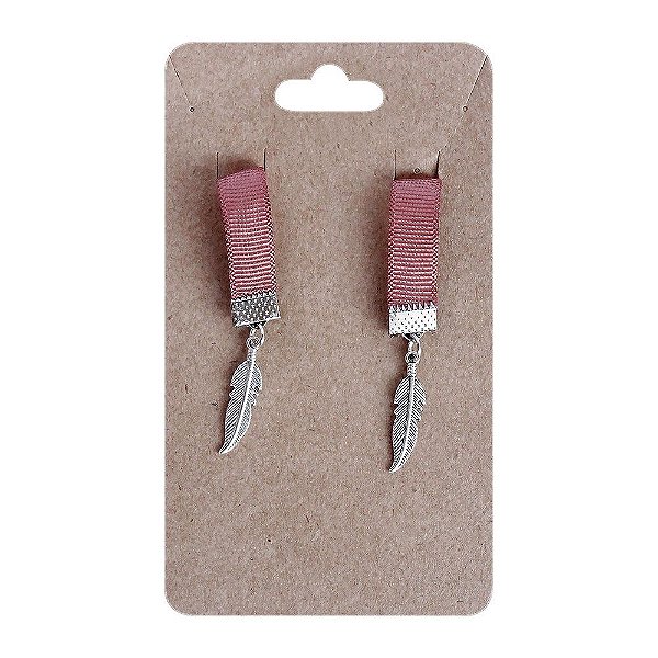 Marca Páginas Fita Pingente Penas Rosa