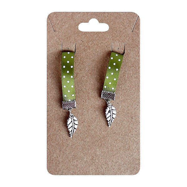 Marca Páginas Fita Pingente Folhas Verde Poá