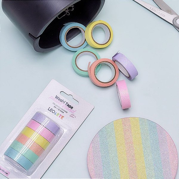 Kit de 6 Washi Tapes Pastel Trend Glitter