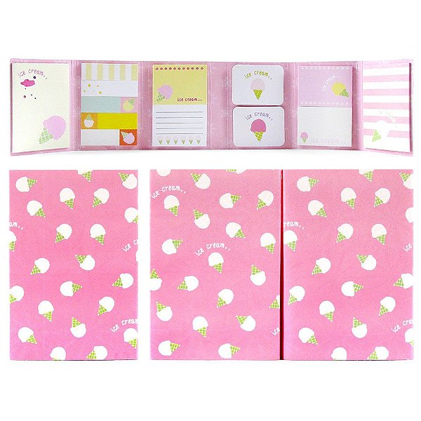 Cartela de Post-it Ice Cream 6 Partes 12 Blocos - Sorvete de Casquinha Rosa