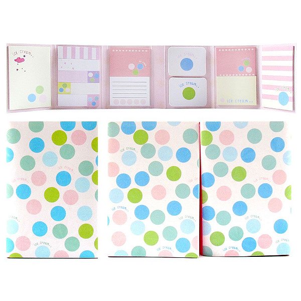 Cartela de Post-it Ice Cream 6 Partes 12 Blocos - Bolinhas